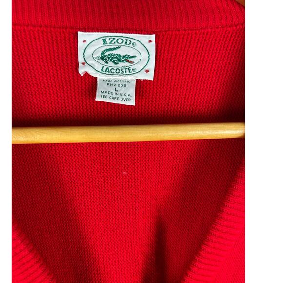 Vintage 80’s IZOD-Lacoste Bright Red V-Neck Soft Sweater Size Large - Picture 6 of 9